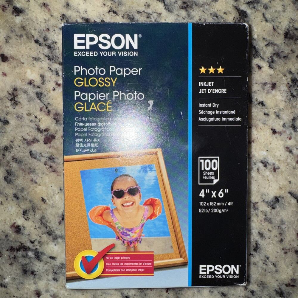 Epson Glossy Photo Paper‎ 4IN x 6IN Inkjet 100 Sheets